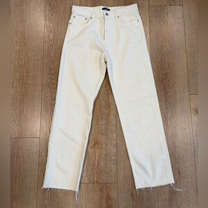 Parfois Cream Straight Leg Jeans Raw Hem High Rise Size S 29x27.5